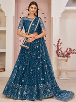 Amazing Blue Sequins Embroidered Net Lehenga Choli