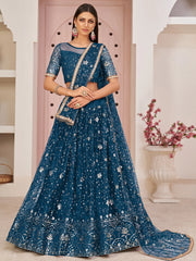 Amazing Blue Sequins Embroidered Net Lehenga Choli