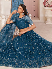 Amazing Blue Sequins Embroidered Net Lehenga Choli