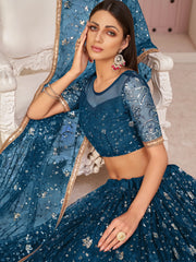 Amazing Blue Sequins Embroidered Net Lehenga Choli