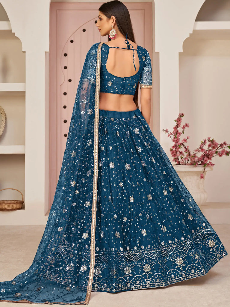 Amazing Blue Sequins Embroidered Net Lehenga Choli