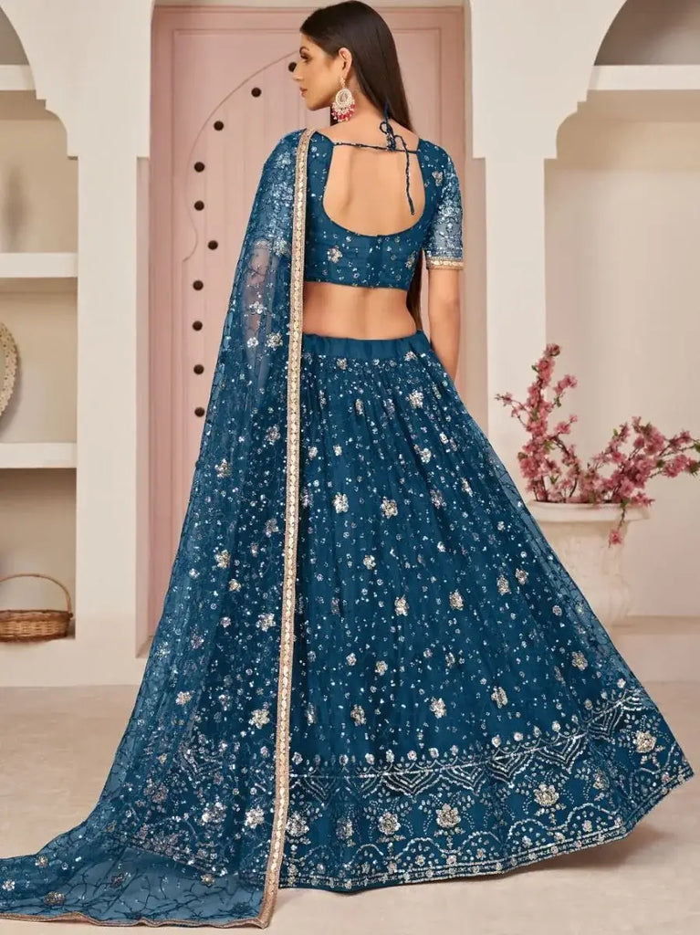 Amazing Blue Sequins Embroidered Net Lehenga Choli