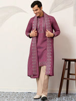 Classic Purple Embroidered Silk Festival Wear Men’s Kurta With Dupatta