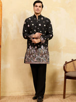 Charming Black Embroidered Silk Festival Wear Men’s Kurta