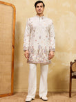 Dazzling Off-White Embroidered Silk Wedding Wear Men’s Kurta