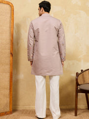 Attractive Beige Embroidered Silk Function Wear Men’s Kurta