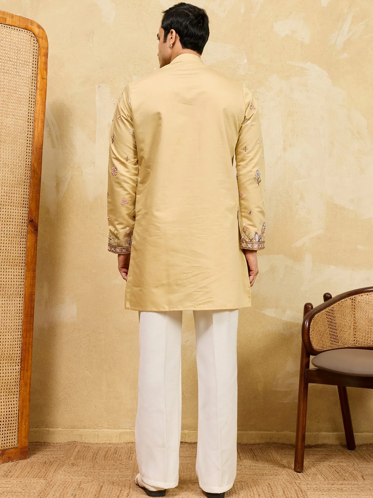 Awesome Yellow Embroidered Silk Wedding Wear Men’s Kurta