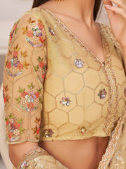 Outstanding Yellow Thread Embroidered Net Festive Wear Lehenga Choli