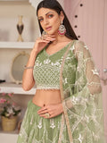 Amazing Green Thread Embroidered Net Lehenga Choli
