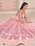 Beautiful Pink Thread Embroidered Net Lehenga Choli