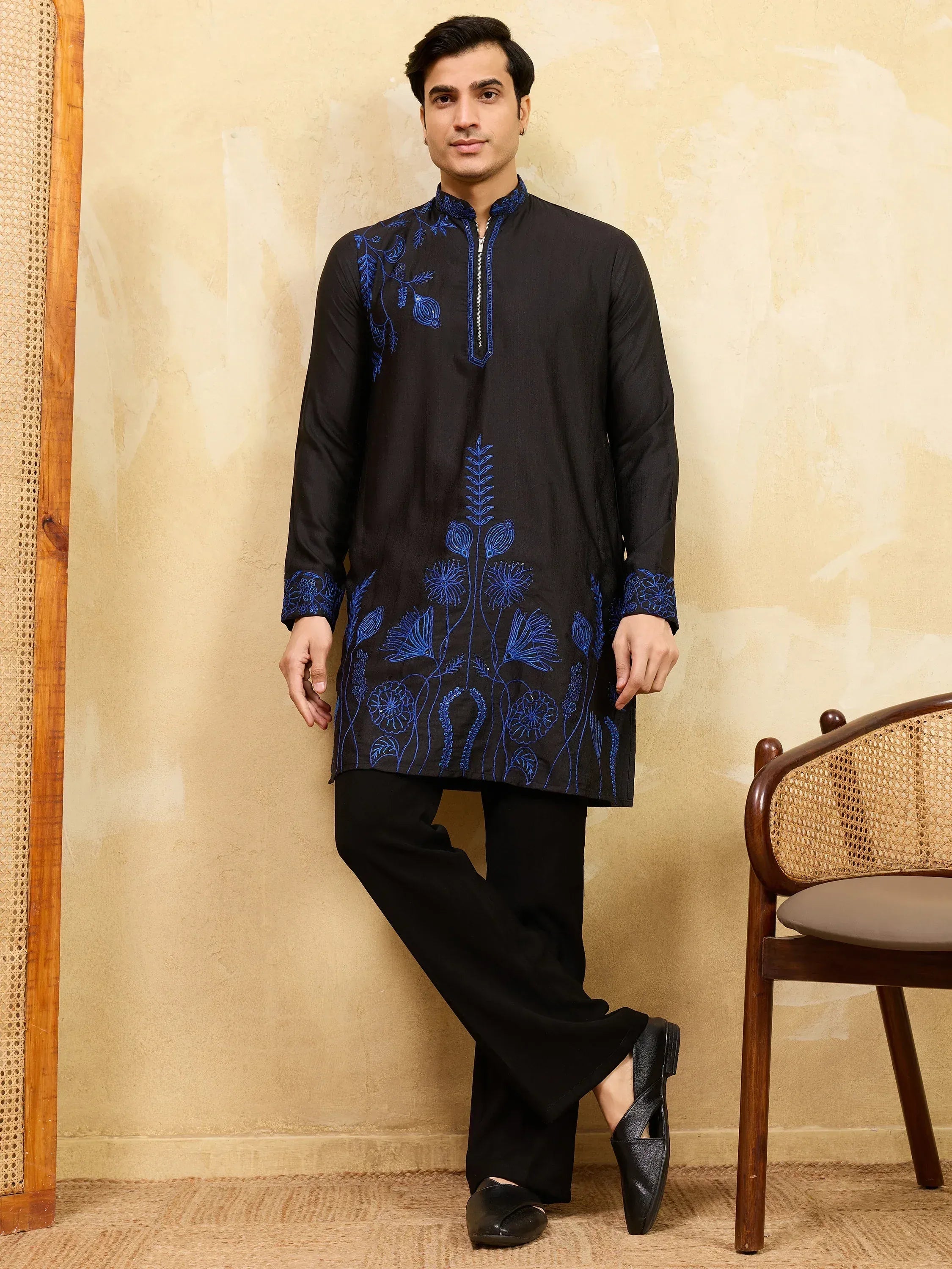 Precious Black Thread Embroidered Silk Eid Special Men’s Kurta