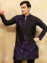 Alluring Black Thread Work Silk Wedding Wear Men’s Kurta
