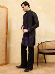Alluring Black Thread Work Silk Wedding Wear Men’s Kurta