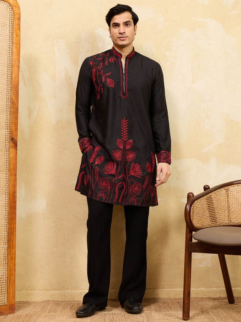 Dazzling Black Thread Embroidered Silk Eid Special Men’s Kurta