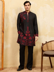 Dazzling Black Thread Embroidered Silk Eid Special Men’s Kurta