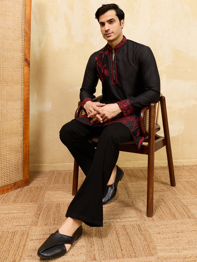 Dazzling Black Thread Embroidered Silk Eid Special Men’s Kurta