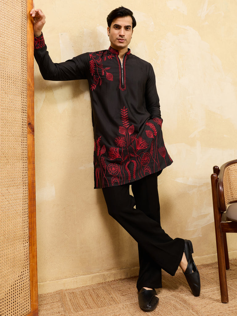 Dazzling Black Thread Embroidered Silk Eid Special Men’s Kurta