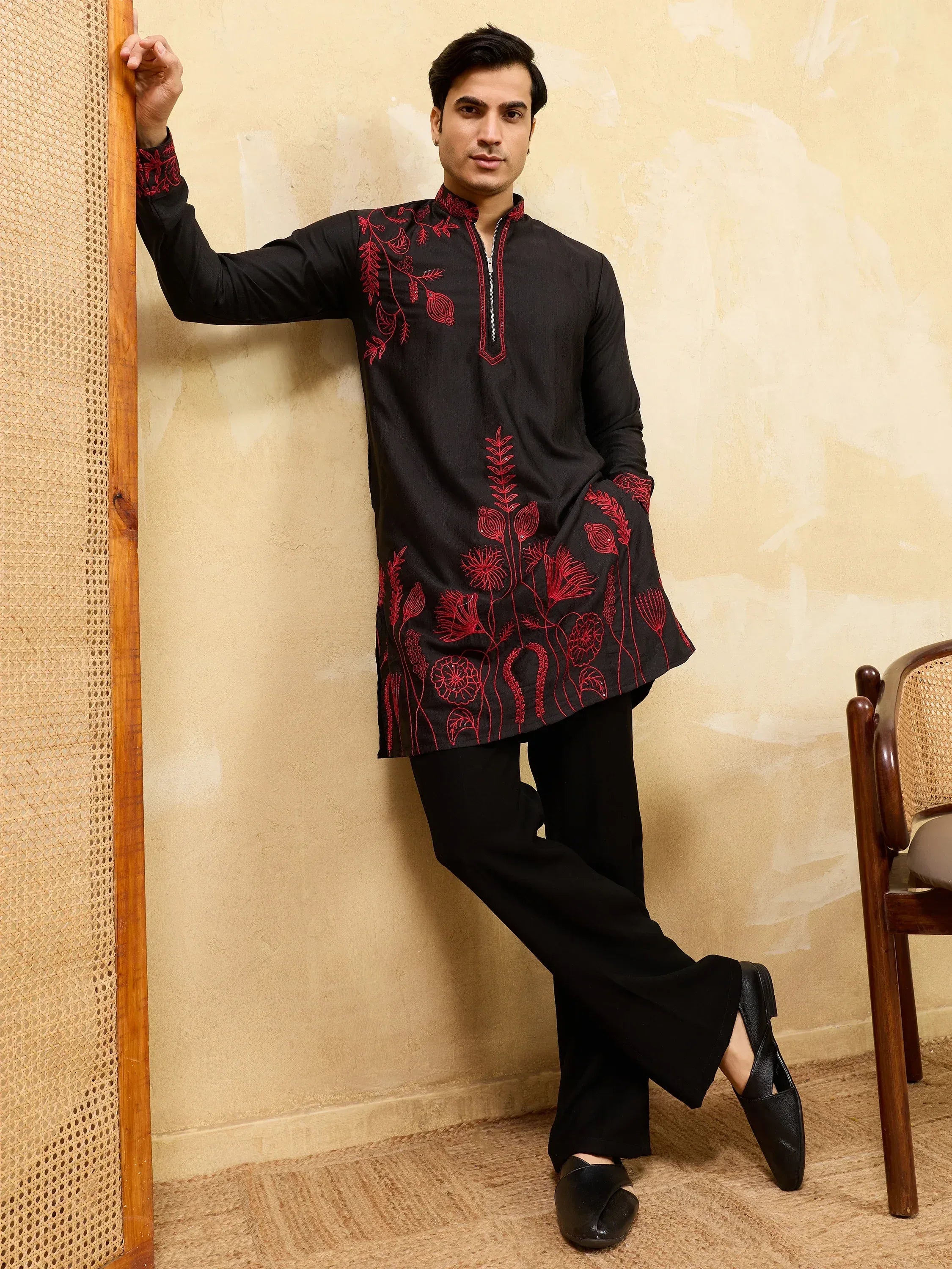 Dazzling Black Thread Embroidered Silk Eid Special Men’s Kurta