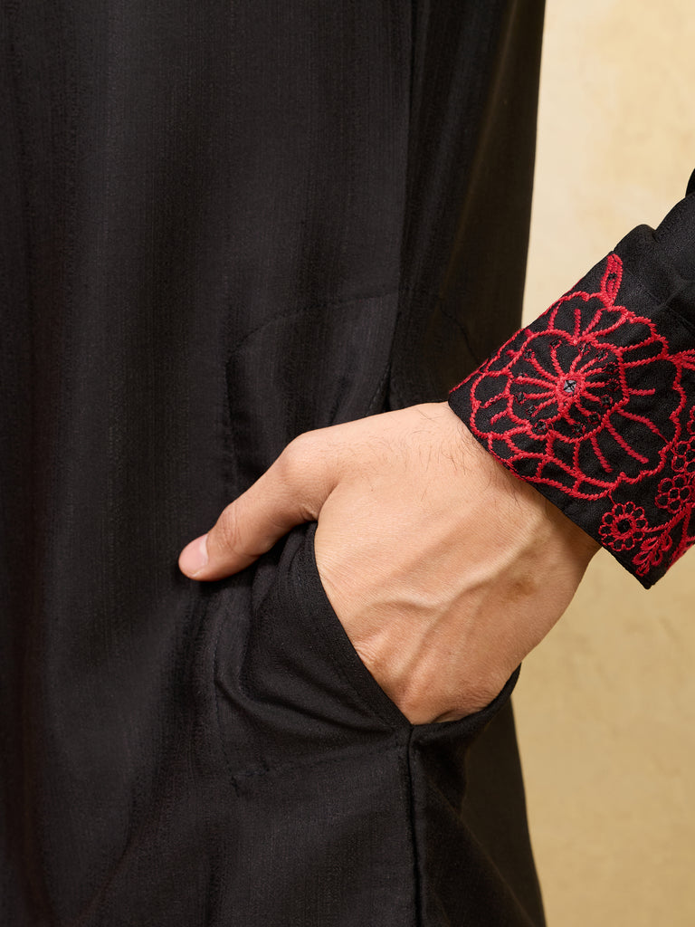 Dazzling Black Thread Embroidered Silk Eid Special Men’s Kurta
