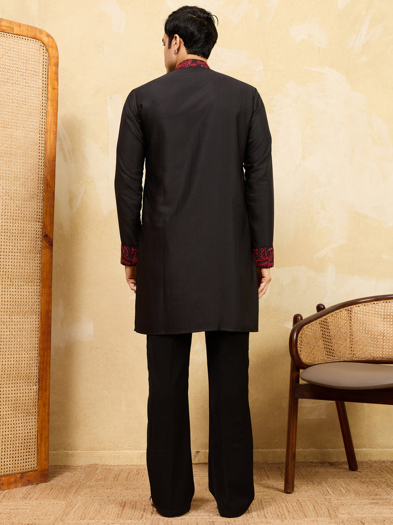 Dazzling Black Thread Embroidered Silk Eid Special Men’s Kurta