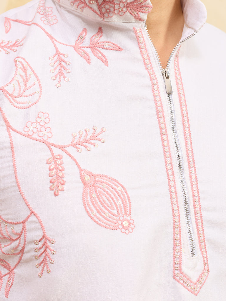 Elegant White Thread Work Silk Wedding Wear Men’s Kurta