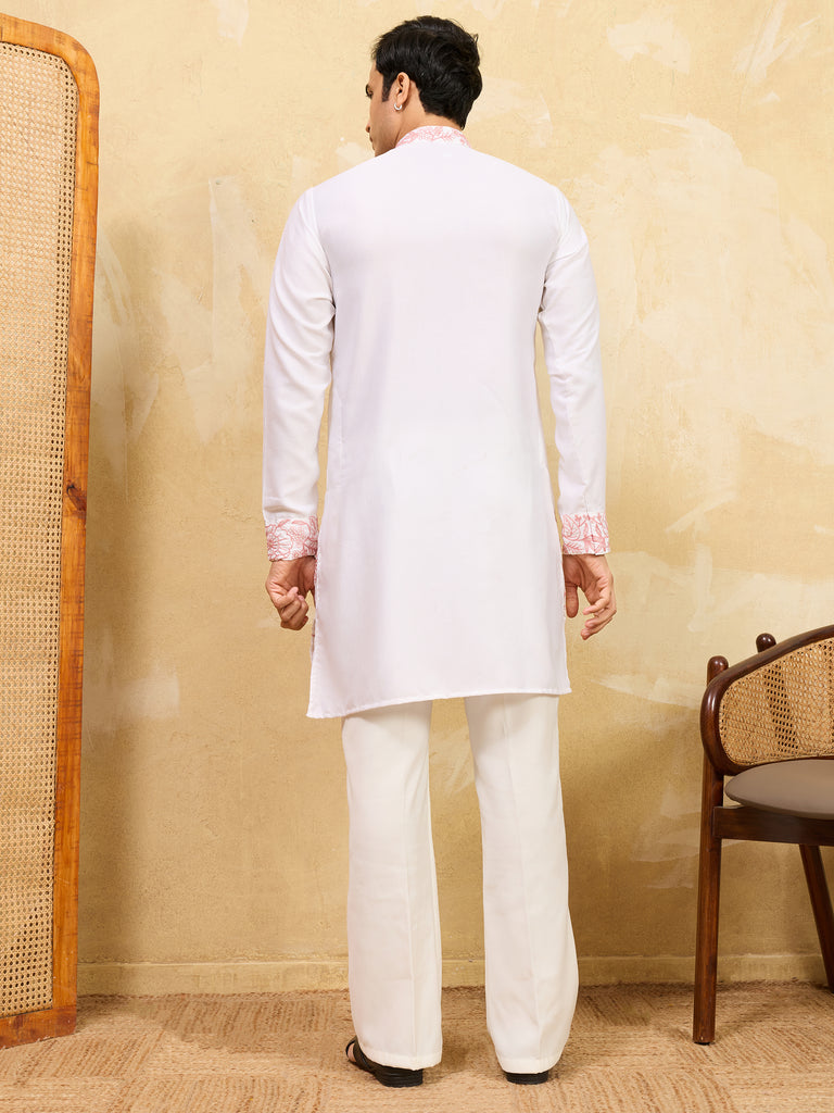 Elegant White Thread Work Silk Wedding Wear Men’s Kurta