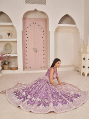 Excellent Purple Thread Embroidered Net Festive Wear Lehenga Choli