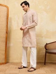 Beautiful Beige Thread Embroidered Silk Traditional Men’s Kurta