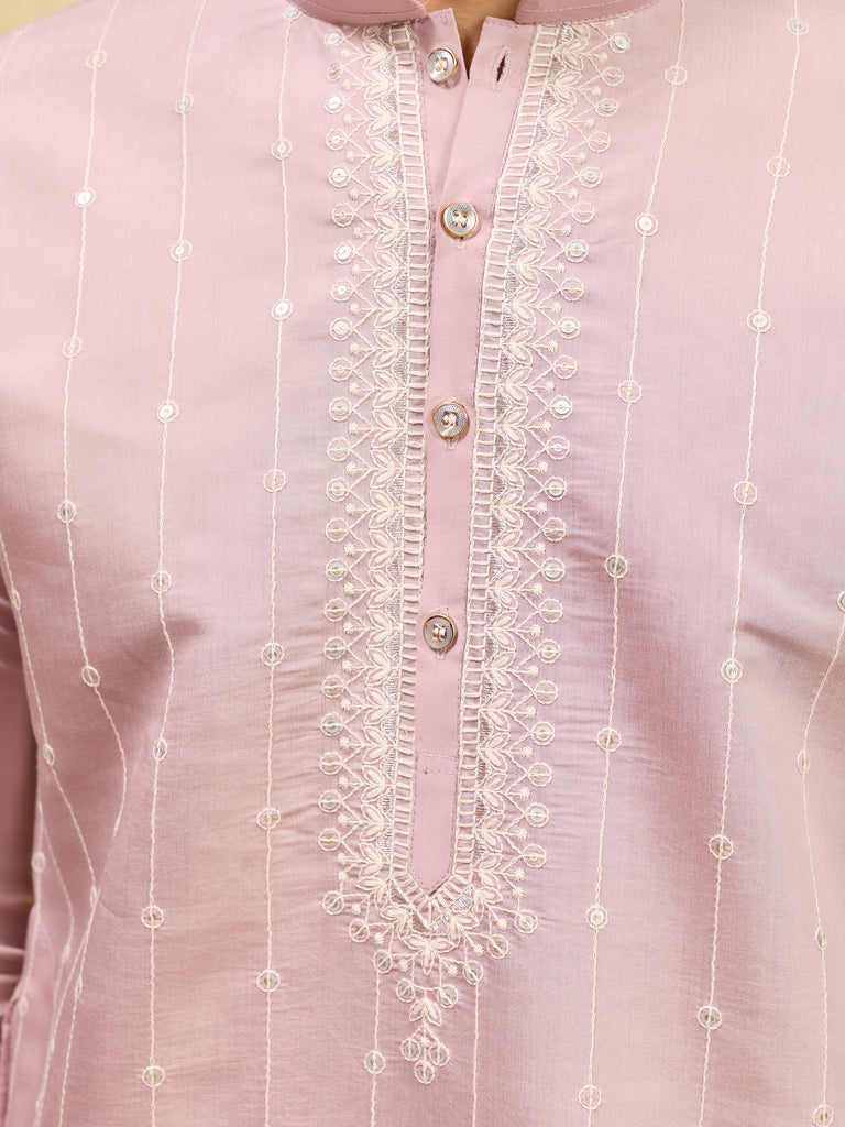 Awesome Pink Thread Embroidered Silk Festival Wear Men’s Kurta