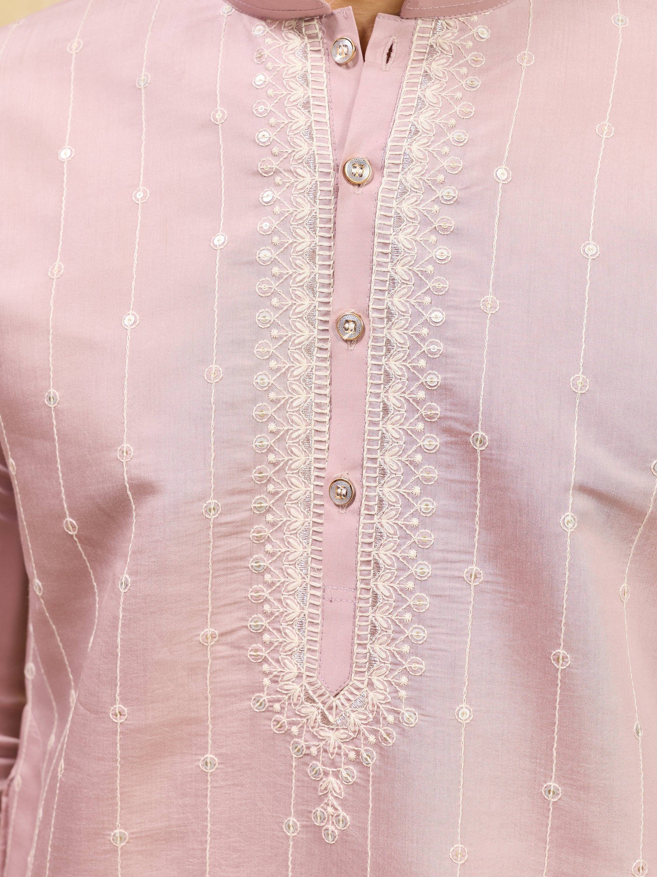 Awesome Pink Thread Embroidered Silk Festival Wear Men’s Kurta