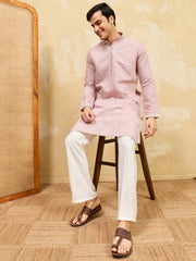 Awesome Pink Thread Embroidered Silk Festival Wear Men’s Kurta