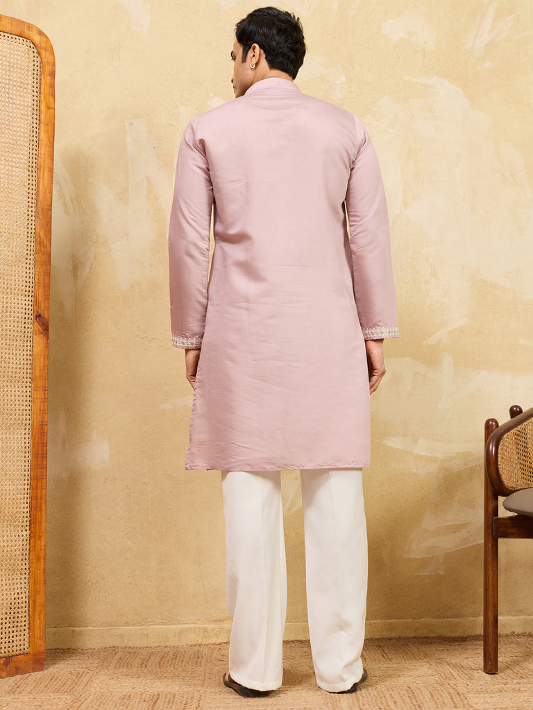 Awesome Pink Thread Embroidered Silk Festival Wear Men’s Kurta