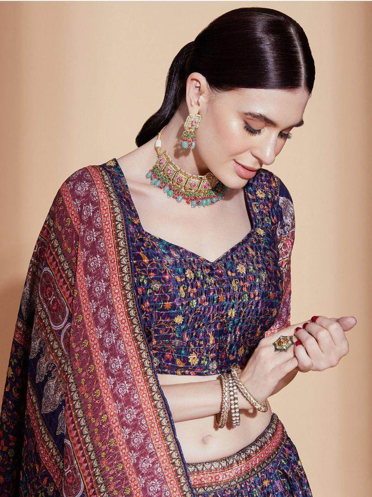 Alluring Purple Digital Printed Chinon Festive Wear Lehenga Choli