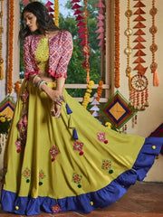 Fluorescent Green Mirror Cotton Navratri Chaniya Choli With Koti