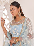 Magnificent Light Sky Blue Butterfly Net Cotton Thread Party Wear Lehenga