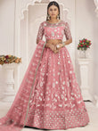 Stunning Peach Thread Embroidered Butterfly Net Lehenga Choli