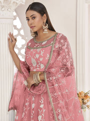 Stunning Peach Thread Embroidered Butterfly Net Lehenga Choli