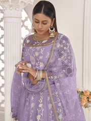 Dazzling Lavender Thread Embroidered Butterfly Net Lehenga Choli