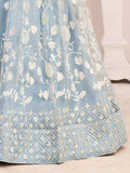 Magnificent Light Sky Blue Butterfly Net Cotton Thread Party Wear Lehenga