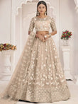 Awesome Beige Thread Embroidered Butterfly Net Lehenga Choli