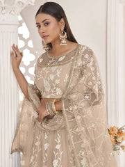 Awesome Beige Thread Embroidered Butterfly Net Lehenga Choli