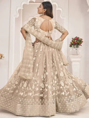 Awesome Beige Thread Embroidered Butterfly Net Lehenga Choli