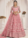 Stunning Peach Thread Embroidered Butterfly Net Lehenga Choli