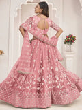 Stunning Peach Thread Embroidered Butterfly Net Lehenga Choli