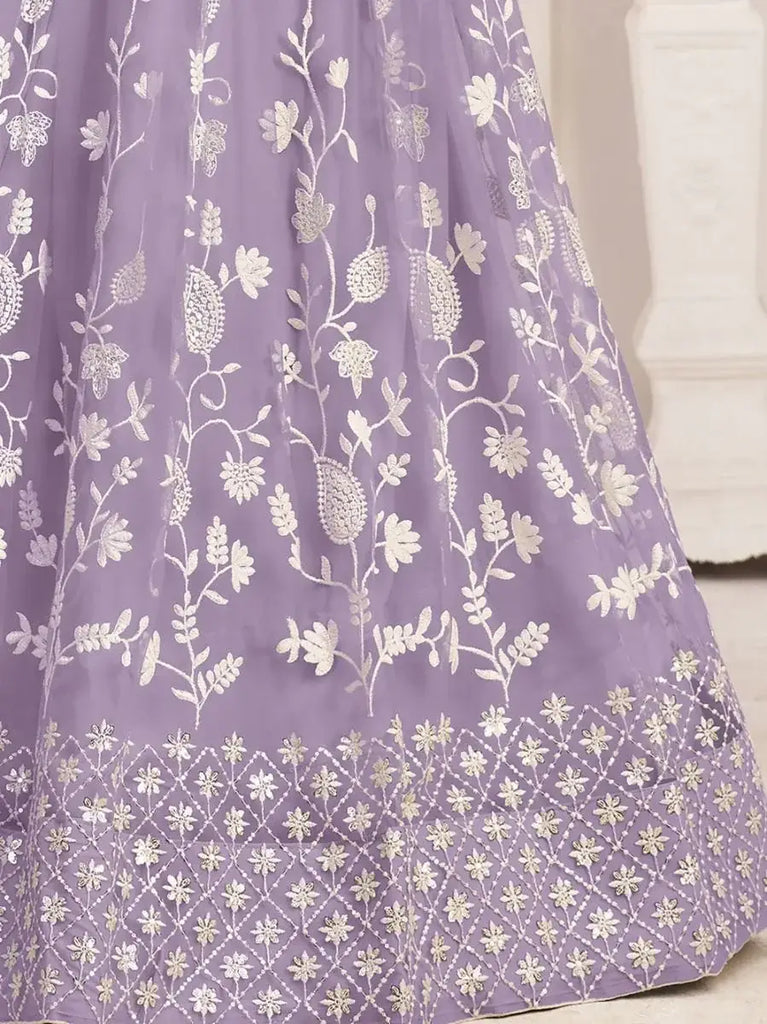 Dazzling Lavender Thread Embroidered Butterfly Net Lehenga Choli