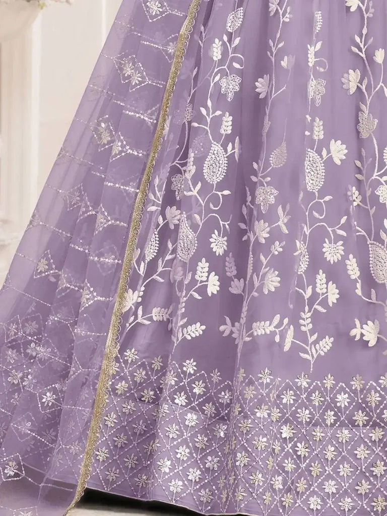Dazzling Lavender Thread Embroidered Butterfly Net Lehenga Choli