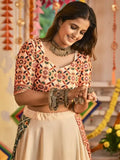 Precious Beige Embroidered Cotton Navratri Chaniya Choli With Dupatta