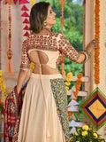 Precious Beige Embroidered Cotton Navratri Chaniya Choli With Dupatta