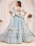 Magnificent Light Sky Blue Butterfly Net Cotton Thread Party Wear Lehenga
