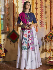 Glamorous White Thread Cotton Navratri Special Chaniya Choli
